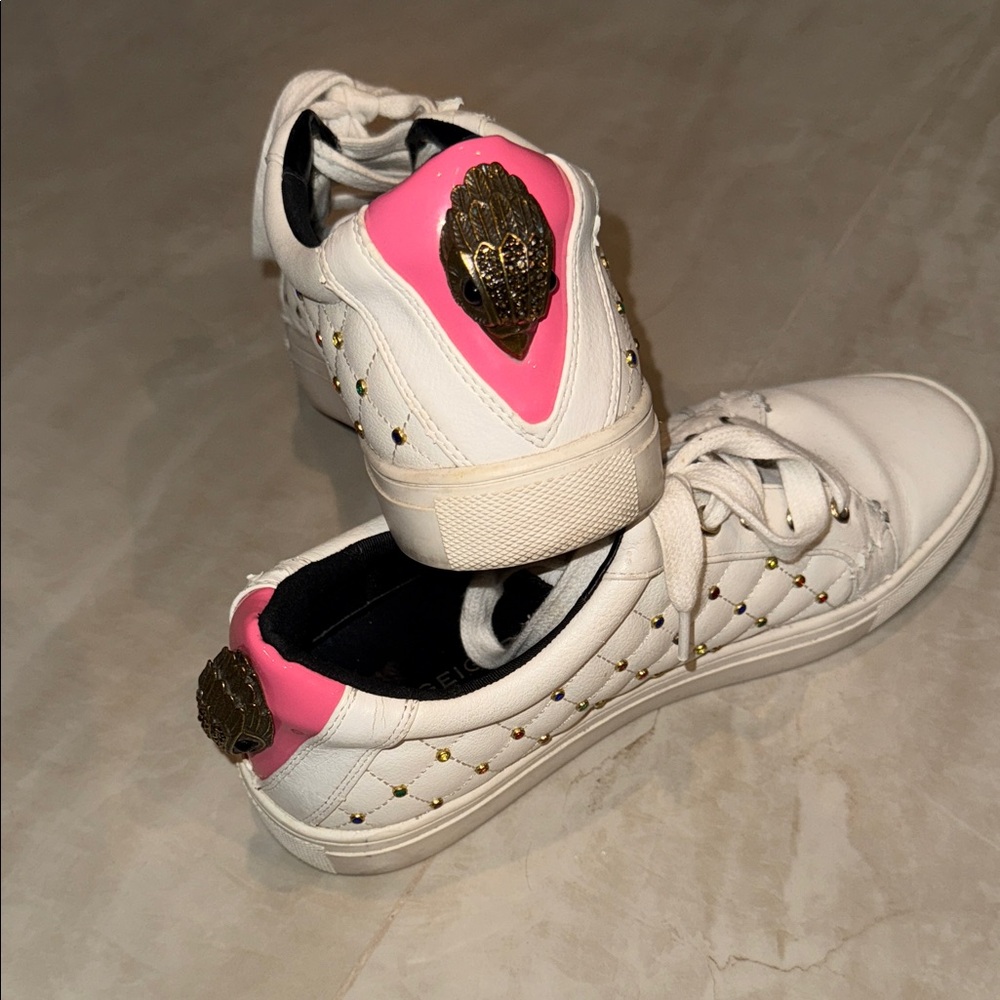 Kurt Geiger White and Pink Sneakers with Gold Accents used size 8